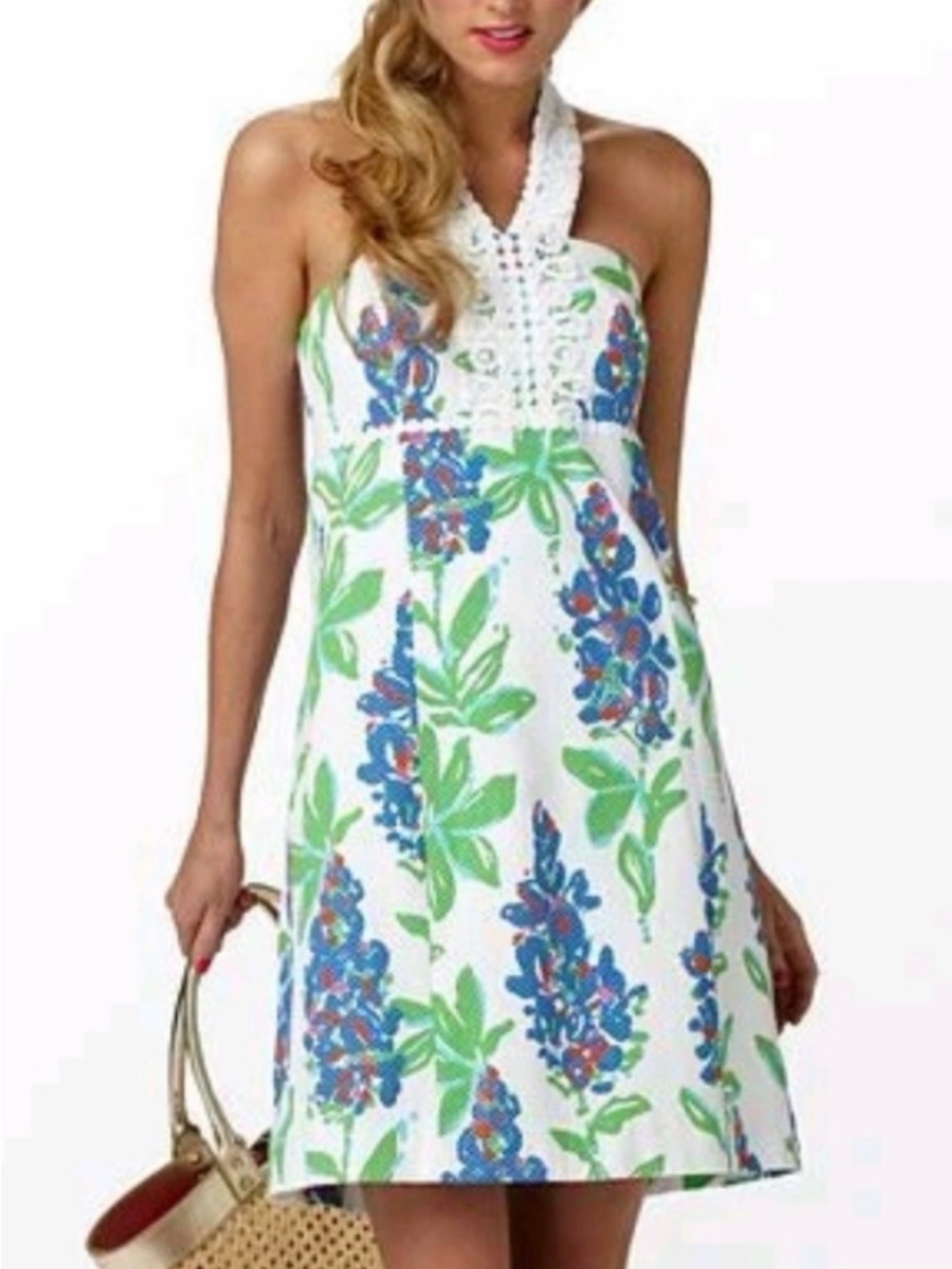 Lilly Pulitzer Womens Isabel Halter sun dress in Resort white/ Bluebonnet size 8